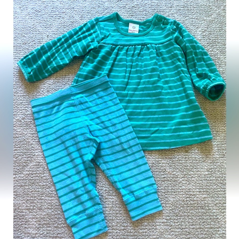 Hanna Andersson Baby Girl Striped Dress and leggings 6-12 mos